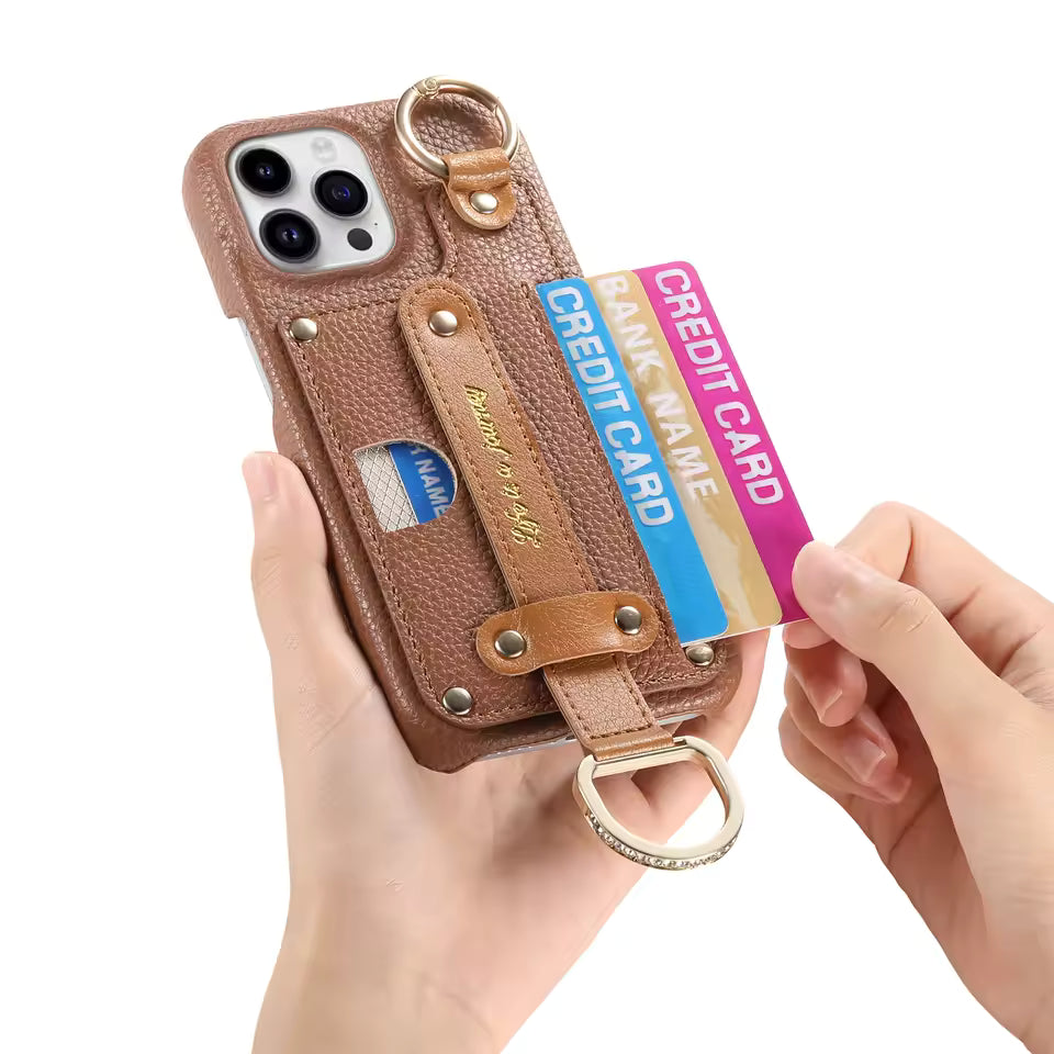 ALMA ETHEREAL Phone Case with Wallet and Ring Holder - Brown